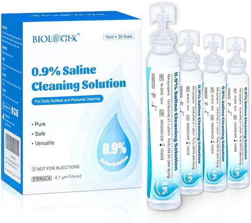 0.9% Normal Saline Solution, Sterile Sodium Chloride Wash, Single-Use Daily Cleansing, Portable Travel Size 15ml Each (20 Vials), 300ml /10.56 FL OZ in Saudi Arabia