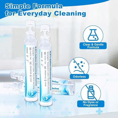 0.9% Normal Saline Solution, Sterile Sodium Chloride Wash, Single-Use Daily Cleansing, Portable Travel Size 15ml Each (20 Vials), 300ml /10.56 FL OZ in Saudi Arabia
