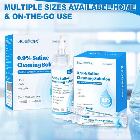 0.9% Normal Saline Solution, Sterile Sodium Chloride Wash, Single-Use Daily Cleansing, Portable Travel Size 15ml Each (20 Vials), 300ml /10.56 FL OZ in Saudi Arabia