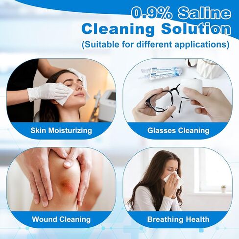 0.9% Normal Saline Solution, Sterile Sodium Chloride Wash, Single-Use Daily Cleansing, Portable Travel Size 15ml Each (20 Vials), 300ml /10.56 FL OZ in Saudi Arabia