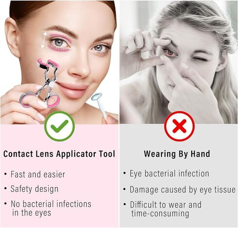 Contact Lens Applicator Tool, Gentle Suction Cup & Tweezer Set for Easy, Hygienic Insertion and Removal of Soft Contact Lenses, Elegant Rose Pink in Kuwait