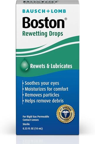 Boston Rewetting Drops for Rigid Gas Permeable (RGP) Lens, Moisturizes & Soothes Eyes, Removes Debris & Particles, Restores Tear Layer, 0.33 Fl Oz in Saudi Arabia