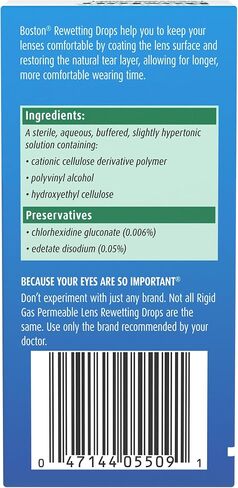 Boston Rewetting Drops for Rigid Gas Permeable (RGP) Lens, Moisturizes & Soothes Eyes, Removes Debris & Particles, Restores Tear Layer, 0.33 Fl Oz in Saudi Arabia