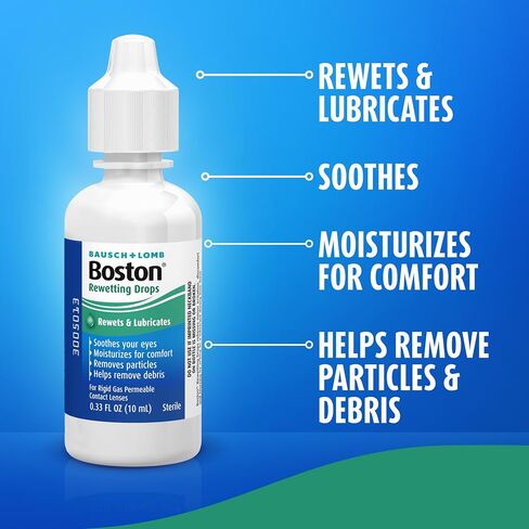 Boston Rewetting Drops for Rigid Gas Permeable (RGP) Lens, Moisturizes & Soothes Eyes, Removes Debris & Particles, Restores Tear Layer, 0.33 Fl Oz in Saudi Arabia