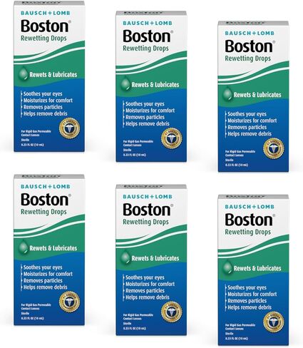 Boston Rewetting Drops for Rigid Gas Permeable (RGP) Lens, Moisturizes & Soothes Eyes, Removes Debris & Particles, Restores Tear Layer, 0.33 Fl Oz (Pack of 6) in Saudi Arabia