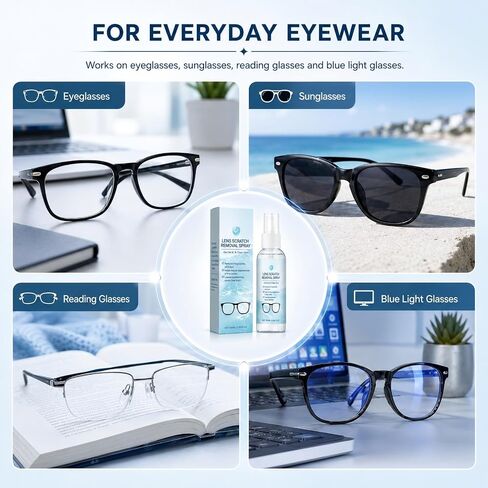 2026 Upgraded Eyeglass Scratch Remover Spray, Glasses Lens Scratch Remover and Cleaner for Eyeglasses, Sunglasses and Reading Glasses, Removes Scratches, Fingerprints, Oil and Dust (1PCS) in Kuwait
