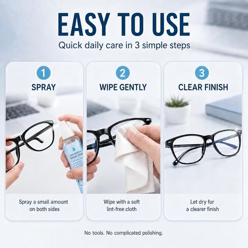 2026 Upgraded Eyeglass Scratch Remover Spray, Glasses Lens Scratch Remover and Cleaner for Eyeglasses, Sunglasses and Reading Glasses, Removes Scratches, Fingerprints, Oil and Dust (1PCS) in Kuwait