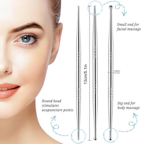ideayard Facial Reflexology Tool, 3 Pieces/6 Sized Headed Stainless Steel Acupuncture Pen for Ear, Face & Body Acupressure, Massage, Deep Tissue Pain Relief & Muscle Relaxation in Saudi Arabia