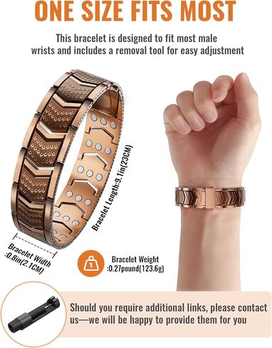 Copper Bracelet for Men,3X Magnetic,3800 Gauss,99.99% Pure Copper Magnetic Bracelets for Men, Power Balance,Shield Design,Gift Box Packaging With Adjustment Tool in Saudi Arabia