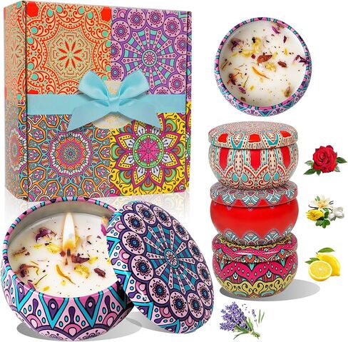 Father's Day 4 Pack Scented Candles for Women Men Gift- 8% Essential Oil Aromatherapy Candle Set, 50H Long Lasting Natural Soy Wax Candles, Travel Tin Gift Box for Stress Relief Spa Yoga Birthday in Kuwait