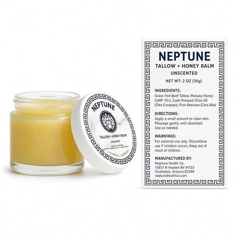 Tallow and Manuka Honey Balm, 2 oz, Unscented, Grass Fed Grass Finished, Face Cream, Body, Lotion, and Lip Balm in Kuwait