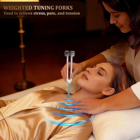 Tuning Forks for Healing Set - 128Hz 136.1Hz 256Hz 384Hz 432Hz, Weighted & Unweighted Tuning Forks with Vegan Leather Pouch & Activator, 128 Hz Tuning Fork for Chakra, Yoga, Meditation & Gift in Kuwait
