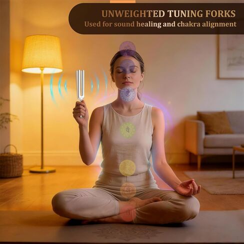 Tuning Forks for Healing Set - 128Hz 136.1Hz 256Hz 384Hz 432Hz, Weighted & Unweighted Tuning Forks with Vegan Leather Pouch & Activator, 128 Hz Tuning Fork for Chakra, Yoga, Meditation & Gift in Kuwait