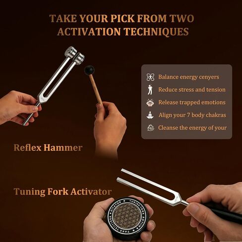 Tuning Forks for Healing Set - 128Hz 136.1Hz 256Hz 384Hz 432Hz, Weighted & Unweighted Tuning Forks with Vegan Leather Pouch & Activator, 128 Hz Tuning Fork for Chakra, Yoga, Meditation & Gift in Kuwait