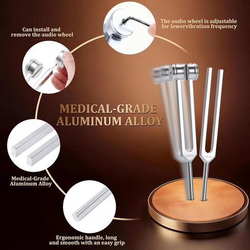 Tuning Forks for Healing Set - 128Hz 136.1Hz 256Hz 384Hz 432Hz, Weighted & Unweighted Tuning Forks with Vegan Leather Pouch & Activator, 128 Hz Tuning Fork for Chakra, Yoga, Meditation & Gift in Kuwait