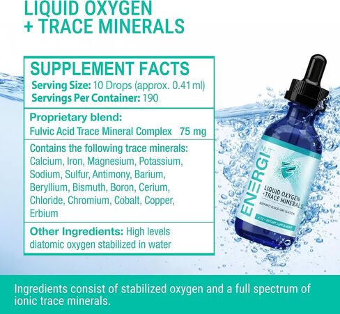 ENERGI Liquid Oxygen + Trace Minerals Drops, Fulvic Acid Ionic Complex with Stabilized Diatomic Oxygen, Daily Hydration & Athletic Performance, Supports Blood Circulation, 4oz, 190 Servings in Saudi Arabia
