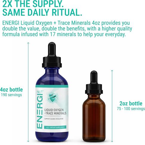 ENERGI Liquid Oxygen + Trace Minerals Drops, Fulvic Acid Ionic Complex with Stabilized Diatomic Oxygen, Daily Hydration & Athletic Performance, Supports Blood Circulation, 4oz, 190 Servings in Saudi Arabia
