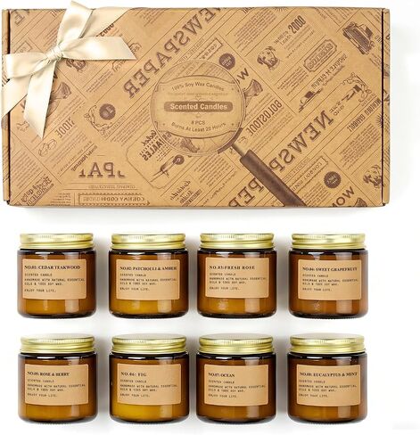 Scented Candles for Home,8 Pack Soy Wax Candle Set,Scented Candles Gift Set,Aromatherapy Candles, Amber Jar Vintage Apothecary Style, 8 Scents Gift Set in Saudi Arabia