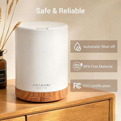 ASAKUKI Essential Oil Diffuser for Home, 300 ml Humidifier with Automatic Shut-Off, Quiet Aromatherapy Diffuser with 7 LED Lights for Living Room, Kitchen, Bedroom, Hotel - Light Brown in Saudi Arabia