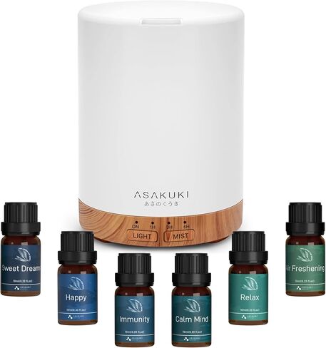 ASAKUKI Essential Oil Diffuser for Home, 300 ml Humidifier with Automatic Shut-Off, Quiet Aromatherapy Diffuser with 7 LED Lights for Living Room, Kitchen, Bedroom, Hotel - Light Brown in Saudi Arabia