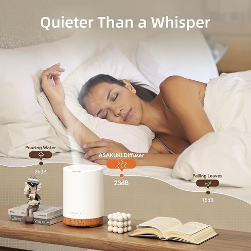 ASAKUKI Essential Oil Diffuser for Home, 300 ml Humidifier with Automatic Shut-Off, Quiet Aromatherapy Diffuser with 7 LED Lights for Living Room, Kitchen, Bedroom, Hotel - Light Brown in Saudi Arabia