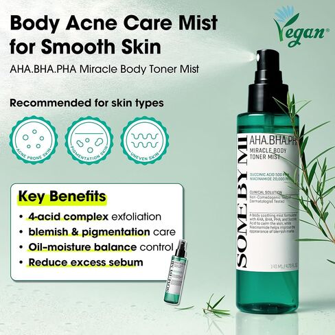 SOME BY MI AHA BHA PHA 30 Days Miracle Body Toner Mist – 4.73oz, 140ml – Body Acne Spray for Back & Chest, Exfoliating Body Mist with Salicylic Acid, Tea Tree, Niacinamide – Korean Skincare in Saudi Arabia