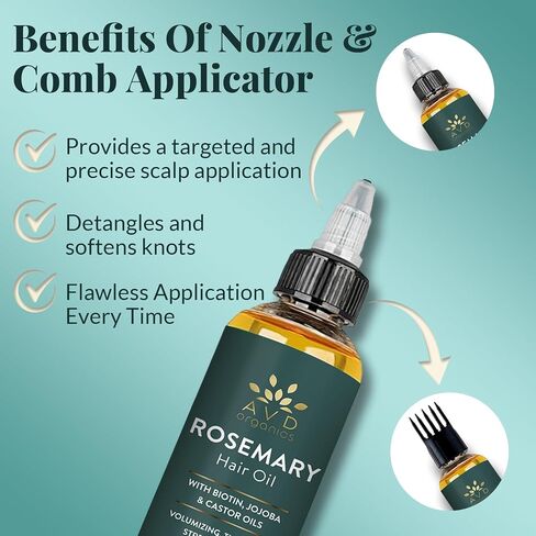 AVD ORGANICS Rosemary Oil for Hair Growth & scalp | Infused with Boitin | Hair Stregthening Nourishing and Volumizing | infused with Jojoba & Castor Oil | NON - GMO 120ml in Saudi Arabia