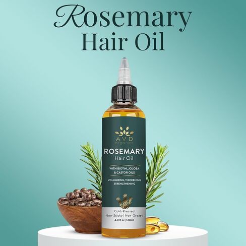AVD ORGANICS Rosemary Oil for Hair Growth & scalp | Infused with Boitin | Hair Stregthening Nourishing and Volumizing | infused with Jojoba & Castor Oil | NON - GMO 120ml in Saudi Arabia