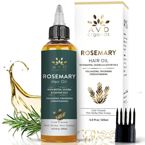 AVD ORGANICS Rosemary Oil for Hair Growth & scalp | Infused with Boitin | Hair Stregthening Nourishing and Volumizing | infused with Jojoba & Castor Oil | NON - GMO 120ml in Saudi Arabia