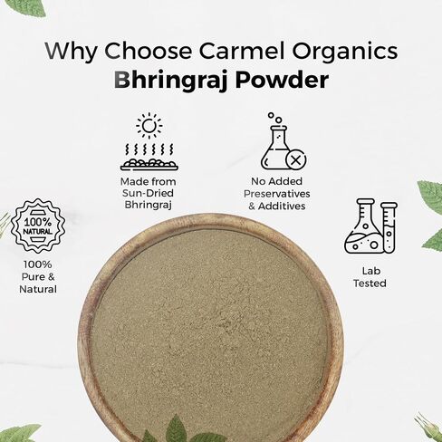CARMEL ORGANICS Bhringraj Powder 8 Ounce | 100% Pure & Natural | Promotes Hair Growth & Strength | Ayurvedic Herbal Supplement | for Hair & Scalp Care | No Added Preservatives, Non-GMO in Saudi Arabia