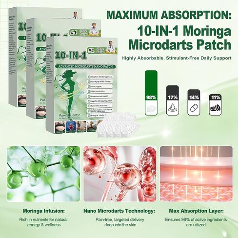 رقع Moringa Berberine X Nad، 2026 رقعة Moringa 10-in-1 Nano Microdarts المطورة، لشد البشرة، رقع طبيعية للعناية بالبشرة للنساء والرجال، تركيبة لطيفة لجميع أنواع البشرة (3 صناديق) in Kuwait