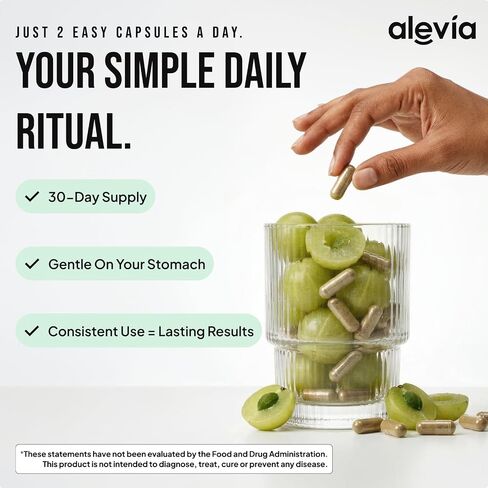 Alevia Organic Amla Capsules 1000mg – Indian Gooseberry Amla Fruit Supplement – Organic Amla Powder Organic for Antioxidant, Energy & Digestive Support – Ayurvedic Wellness Formula – 60 Capsules in Kuwait
