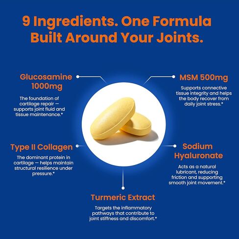 Joyung Joint Health Supplement with 1000mg Glucosamine & 500mg MSM - Advanced Cartilage & Bone Support - Includes Vitamin D3, Manganese & Eggshell Membrane - 60 Tablets in Kuwait
