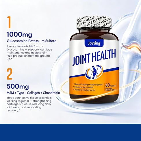 Joyung Joint Health Supplement with 1000mg Glucosamine & 500mg MSM - Advanced Cartilage & Bone Support - Includes Vitamin D3, Manganese & Eggshell Membrane - 60 Tablets in Kuwait