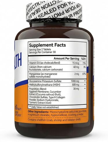 Joyung Joint Health Supplement with 1000mg Glucosamine & 500mg MSM - Advanced Cartilage & Bone Support - Includes Vitamin D3, Manganese & Eggshell Membrane - 60 Tablets in Kuwait