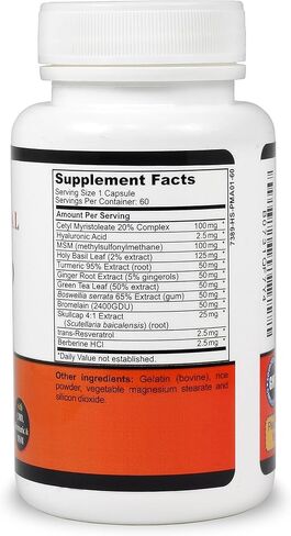 Advanced Joint Support Supplement for Knees & HIPS w/Hyaluronic Acid Turmeric Curcumin MSM Supplement Capsules (Non-GMO) in Saudi Arabia