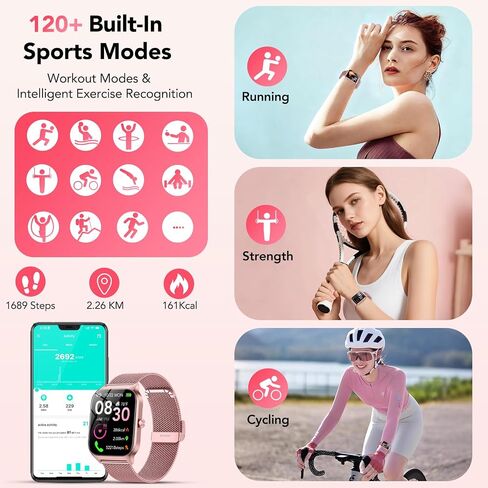 Smart Watch for Women with Bluetooth Calling, Fashion Fitness Tracker with 2 Bands, 1.85" HD Touch Screen, AI Voice Assistant, Heart Rate Sleep Monitor,120+ Sports Modes,Compatible with Android iPhone in Kuwait