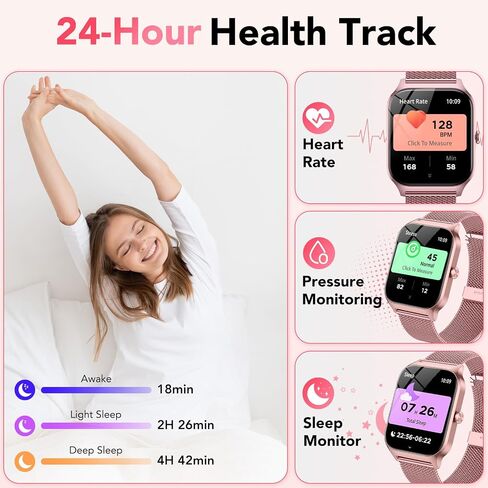 Smart Watch for Women with Bluetooth Calling, Fashion Fitness Tracker with 2 Bands, 1.85" HD Touch Screen, AI Voice Assistant, Heart Rate Sleep Monitor,120+ Sports Modes,Compatible with Android iPhone in Kuwait