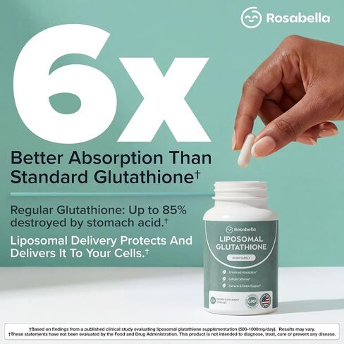Rosabella Liposomal Glutathione 500mg – High Absorption Glutathione Supplement, Antioxidant Support, Cellular Health & Detox Support, 60 Capsules, 30 Day Supply, Daily Antioxidant Capsules in Saudi Arabia
