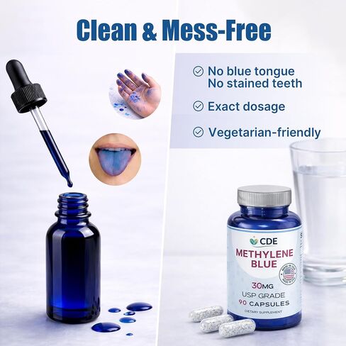 CDE Methylene Blue Capsules 30mg - Made in USA, 90 Days Supply - Pharmaceutical CDEMBC USP Grade, Third Party Lab Tested, Formaldehyde-Free, Non-GMO - Cellular & Cognitive Support in Saudi Arabia