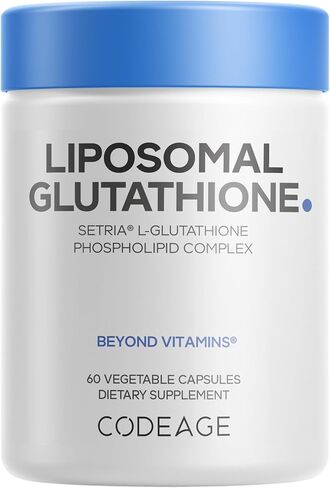 مكمل Codeage Liposomal Glutathione - نقي مخفض من Setria L-Glutathione، تسليم الجسيمات الدهنية، مركب الفوسفوليبيد - حبوب مسحوق الجلوتاثيون المغلفة - نباتي، غير معدل وراثيًا - 60 كبسولة in Kuwait