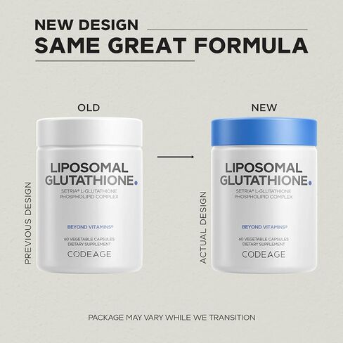 مكمل Codeage Liposomal Glutathione - نقي مخفض من Setria L-Glutathione، تسليم الجسيمات الدهنية، مركب الفوسفوليبيد - حبوب مسحوق الجلوتاثيون المغلفة - نباتي، غير معدل وراثيًا - 60 كبسولة in Kuwait