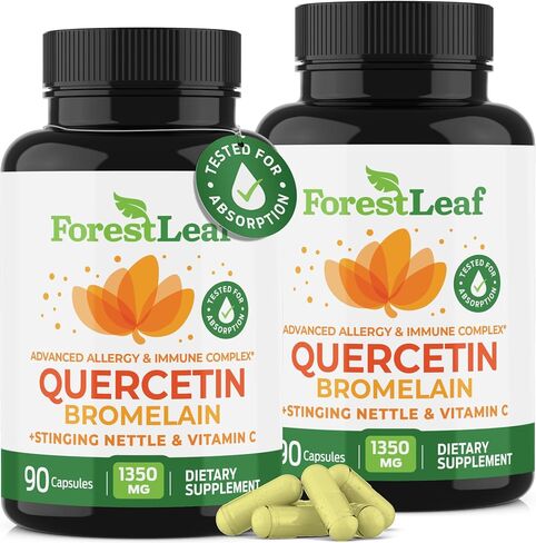 ForestLeaf Quercetin with Bromelain 1350mg - Blend with Vitamin C & Stinging Nettle Supplement, Quercetin 500mg Capsules, Non-GMO Gluten Free, Natural Function, 90 Veggie Caps in Saudi Arabia