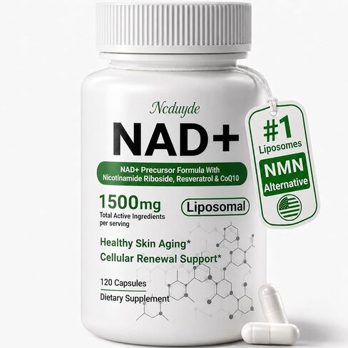 مكمل Ncduyde NAD+، Liposomal NAD Nicotinamide Riboside Resveratrol 1500 mg - مضاد للشيخوخة وصحة الدماغ، وتحسين الطاقة - خصيصًا للنساء والرجال، 120 كبسولة in Kuwait
