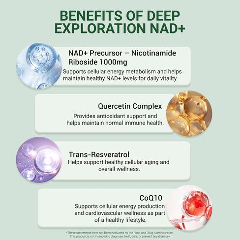 مكمل Ncduyde NAD+، Liposomal NAD Nicotinamide Riboside Resveratrol 1500 mg - مضاد للشيخوخة وصحة الدماغ، وتحسين الطاقة - خصيصًا للنساء والرجال، 120 كبسولة in Kuwait