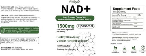 مكمل Ncduyde NAD+، Liposomal NAD Nicotinamide Riboside Resveratrol 1500 mg - مضاد للشيخوخة وصحة الدماغ، وتحسين الطاقة - خصيصًا للنساء والرجال، 120 كبسولة in Kuwait