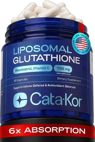 Cata-Kor Liposomal Glutathione – Ultra High Absorption with Resveratrol, Vitamin C, Selenium & Vitamin B2 – Antioxidant Support for Immune Support & Healthy Aging – (60 Count (Pack of 1)) in Saudi Arabia