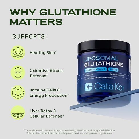 Cata-Kor Liposomal Glutathione – Ultra High Absorption with Resveratrol, Vitamin C, Selenium & Vitamin B2 – Antioxidant Support for Immune Support & Healthy Aging – (60 Count (Pack of 1)) in Saudi Arabia