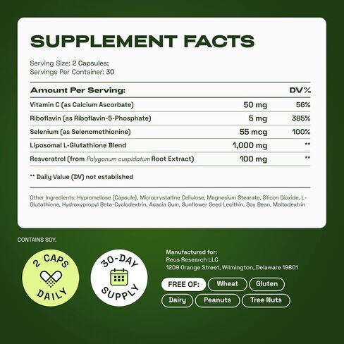 Cata-Kor Liposomal Glutathione – Ultra High Absorption with Resveratrol, Vitamin C, Selenium & Vitamin B2 – Antioxidant Support for Immune Support & Healthy Aging – (60 Count (Pack of 1)) in Saudi Arabia