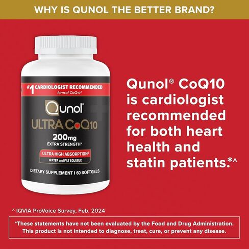 Qunol CoQ10 200mg Softgels, Ultra CoQ10 - Ultra High Absorption Coenzyme Q10 Supplements - Antioxidant Supplement for Vascular and Heart Health & Energy Production, 3 month supply, 90 Count in Saudi Arabia